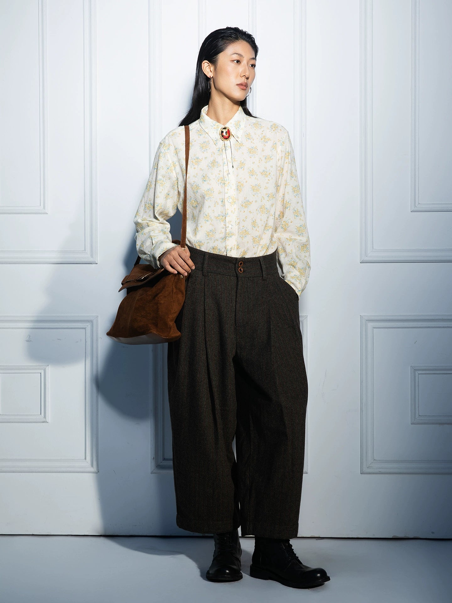 SOARIN复古意式印花长袖衬衫男 雅痞高级感中性风休闲碎花衬衣