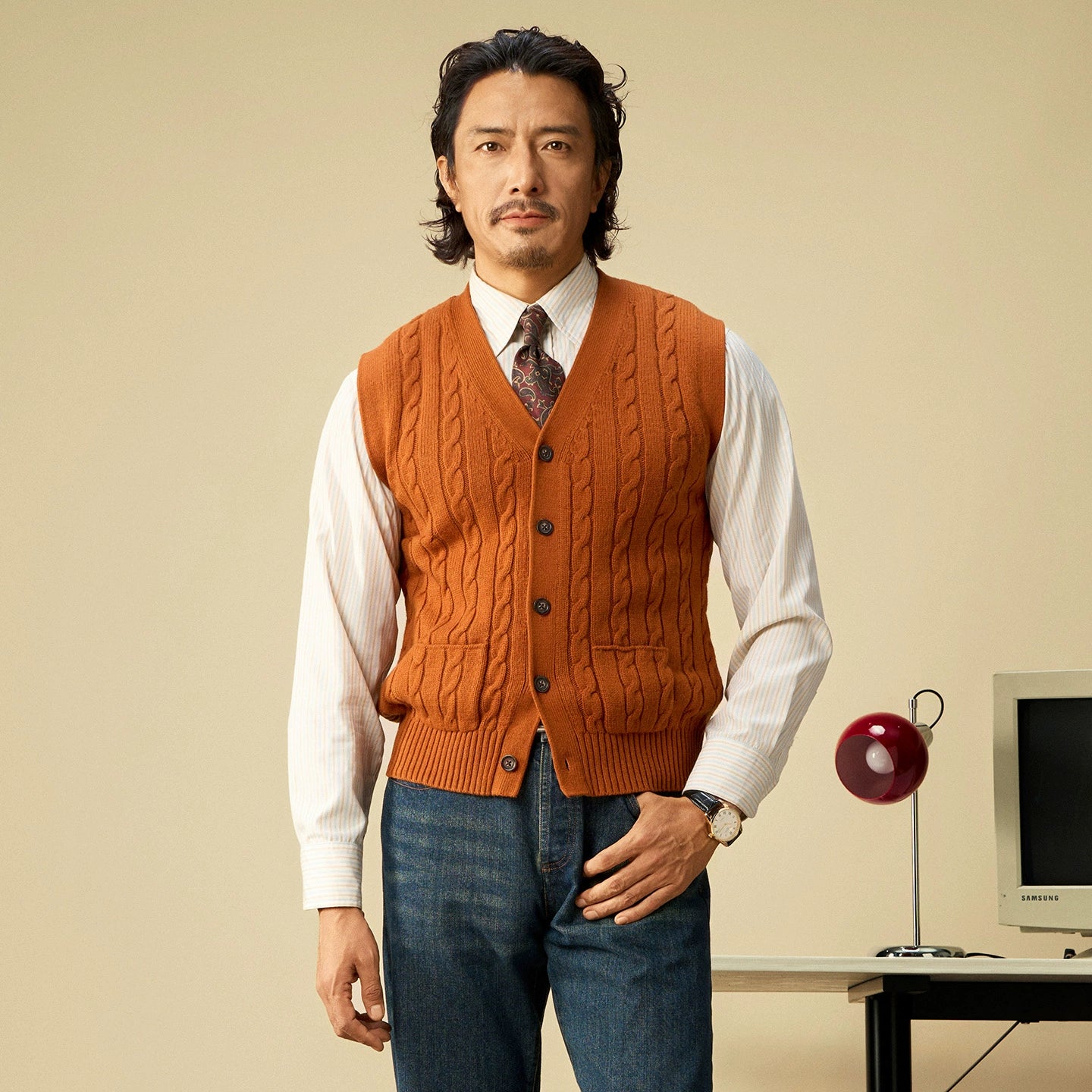 【四色】SOARIN英伦复古老钱风针织毛衣背心男立体绞花毛线衣马甲