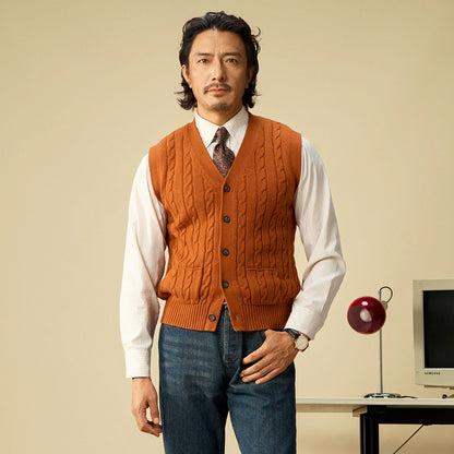 【四色】SOARIN英伦复古老钱风针织毛衣背心男立体绞花毛线衣马甲