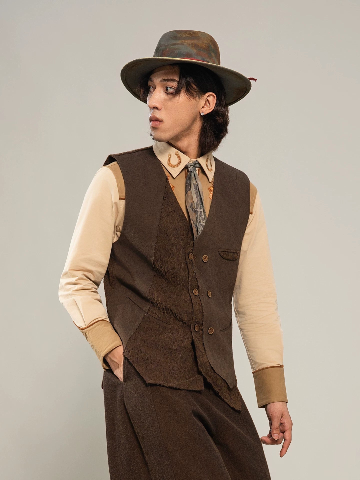 SOARIN Gai Yu Xia Series Tailored Slim Fit Cotton Linen Blend Asymmetric Vest DCZ253TB105