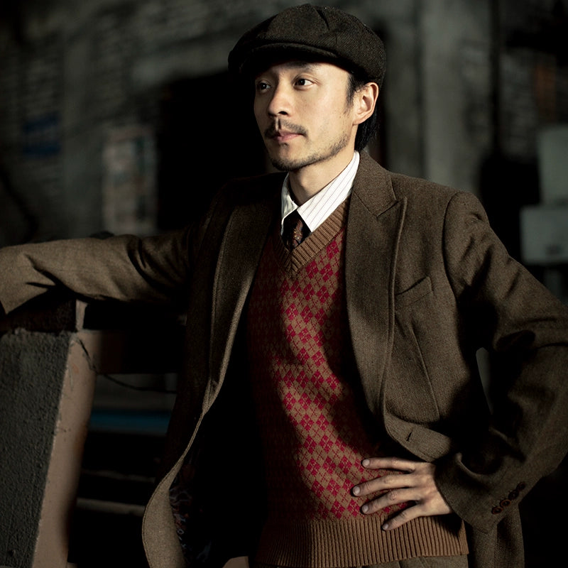 SOARIN英伦复古粗花呢西装外套男 冬季人字纹毛呢商务休闲单西服