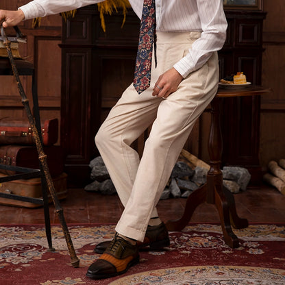 SOARIN英伦风复古那不勒斯西裤男夏季棉麻商务休闲修身锥形九分裤