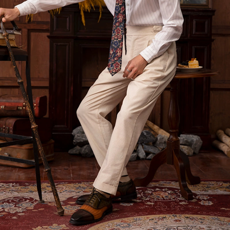 SOARIN英伦风复古那不勒斯西裤男夏季棉麻商务休闲修身锥形九分裤