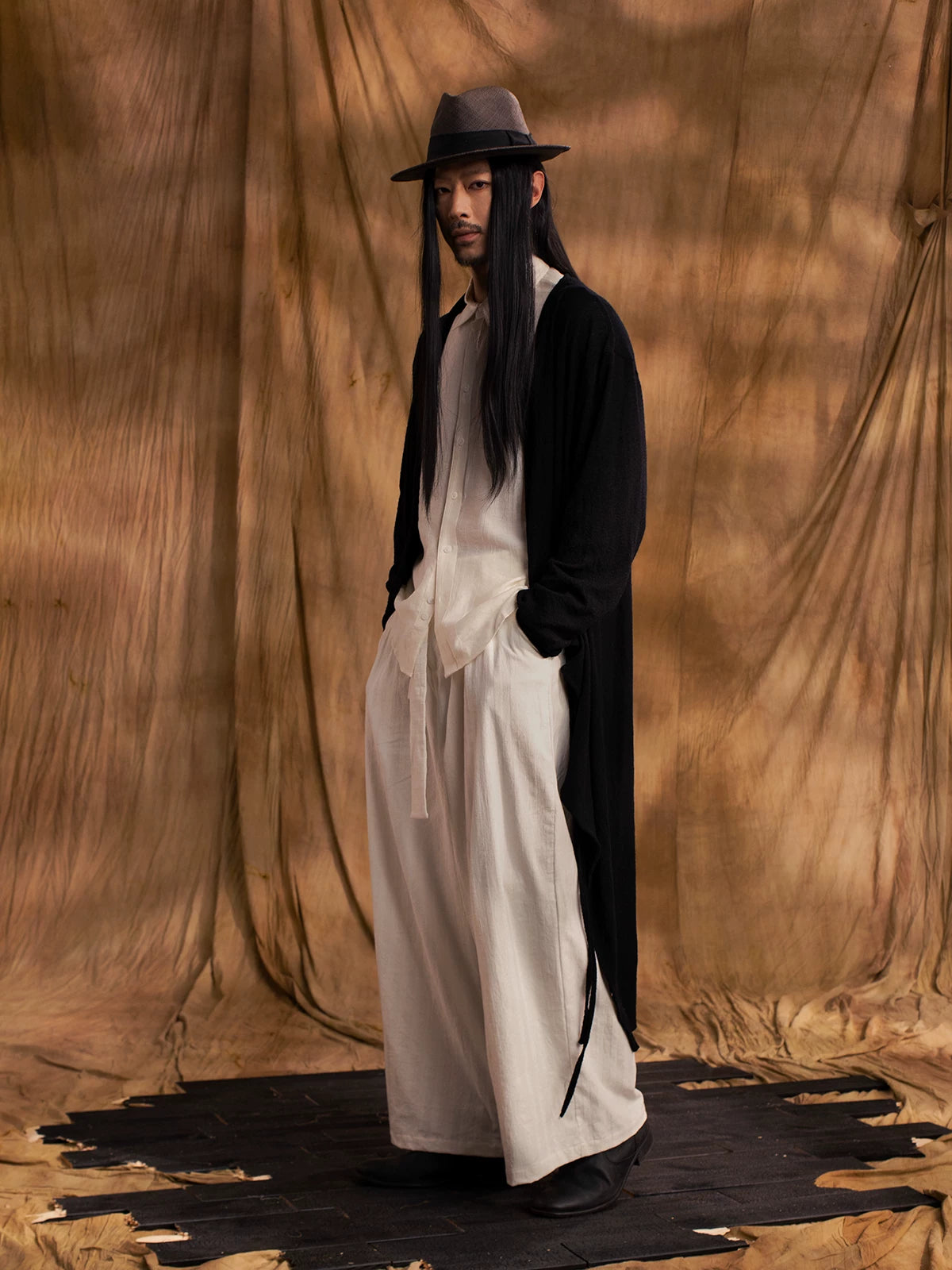 SOARIN WORLD gai yu xia Series Chinese Robe Wool Layered Long Shirt DCZ233TC145