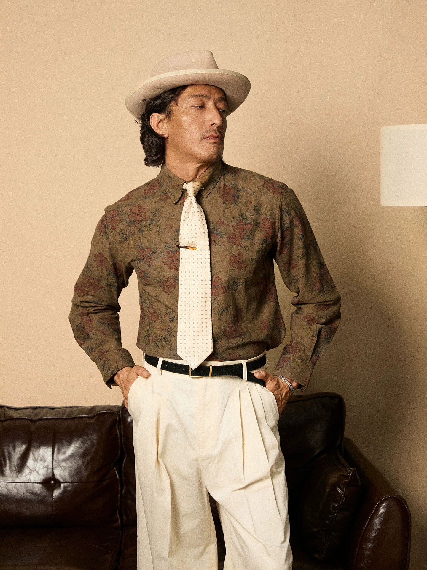 SOARIN复古老钱风印花长袖衬衫男高级感法式休闲雅痞玫瑰碎花衬衣