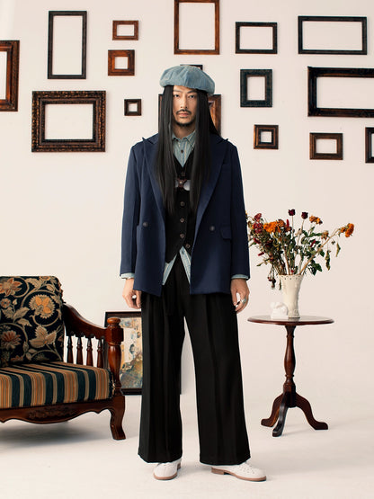 SOARIN英伦风复古双排扣西装外套男高级感商务绅士正装修身单西服