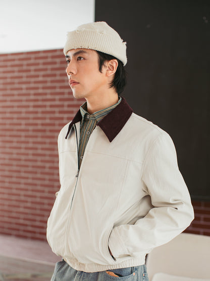 SOARIN美式复古底特律夹克男 撞色翻领简约休闲宽松短款拉链外套