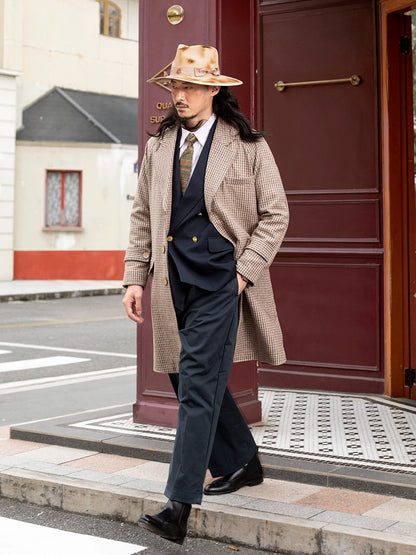 SOARIN英伦风复古千鸟格大衣外套男 秋冬格子羊毛呢子中长款风衣