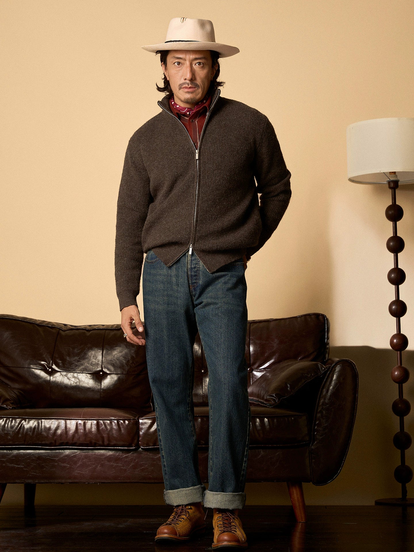 SOARIN复古老钱风拉链半高领毛衣外套男 厚款 罗纹针织毛线衣夹克