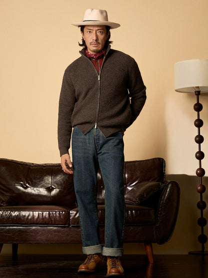 SOARIN复古老钱风拉链半高领毛衣外套男 厚款 罗纹针织毛线衣夹克