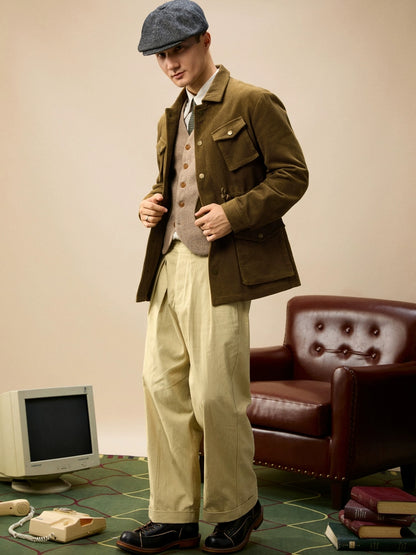 SOARIN美式复古灯芯绒外套男 阿美咔叽军装休闲多口袋猎装式夹克