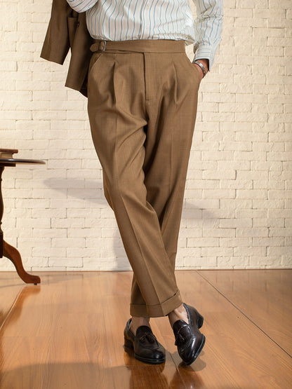 SOARIN意式那不勒斯格子西裤男 复古风商务绅士休闲直筒九分裤子