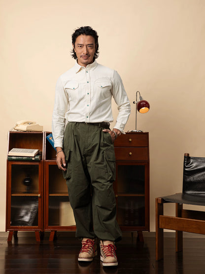 SOARIN Amekaji Loose Fit Cotton Blend Cargo Trousers YMZ252TF227K