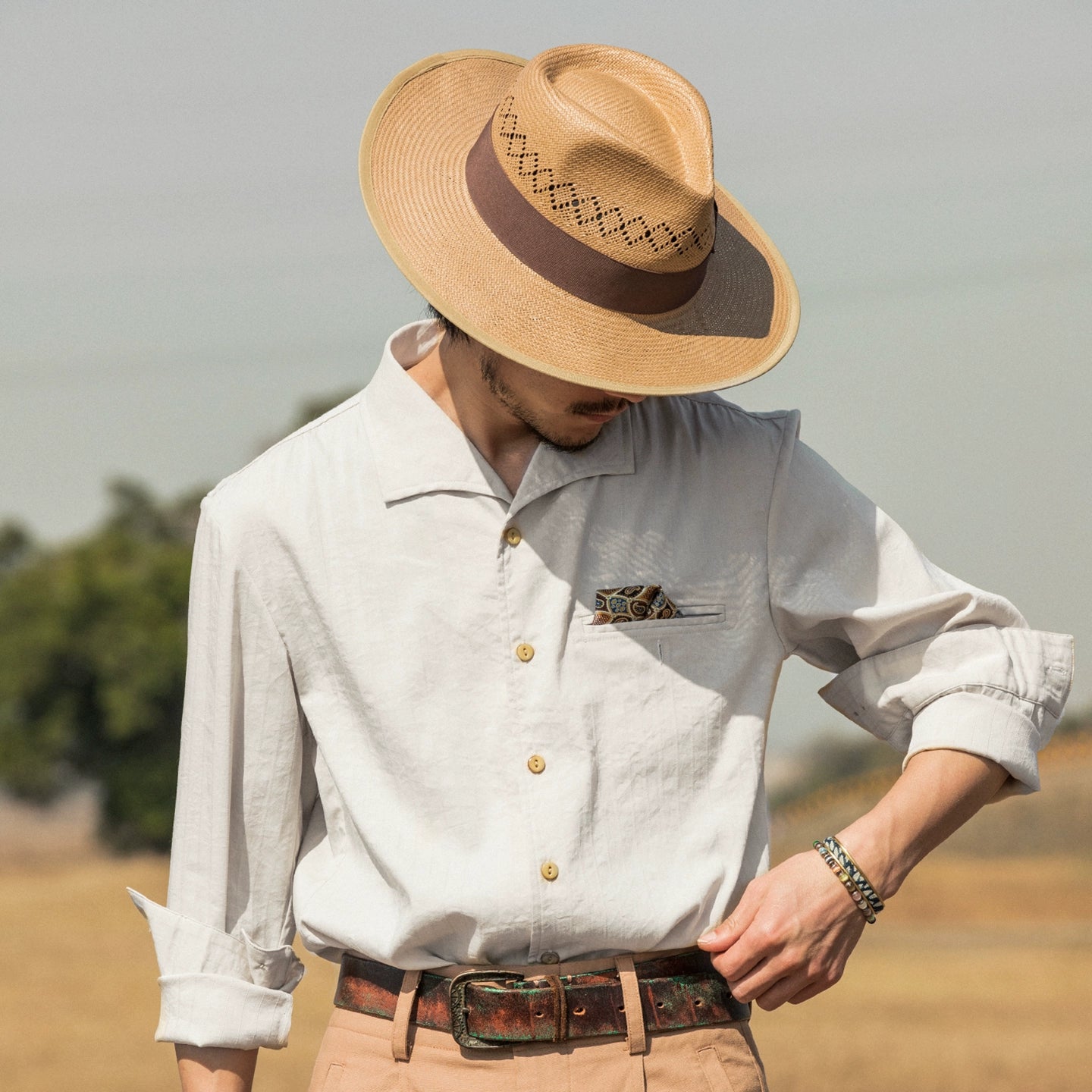 SOARIN意式那不勒斯衬衫男 松弛高级感一片领瀑布袖条纹长袖衬衣