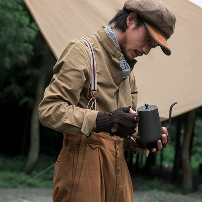 SOARIN英伦风复古立领长袖衬衫男 全棉简约百搭休闲修身西装衬衣