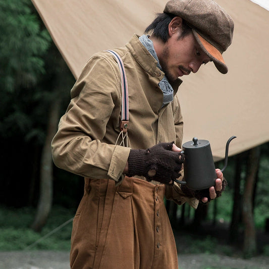 SOARIN英伦风复古立领长袖衬衫男 全棉简约百搭休闲修身西装衬衣