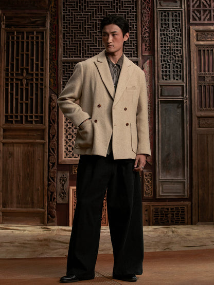 SOARIN WORLD Gai Yu Xia Heritage Series Relaxed Fit Wool Blend Double-Breasted Blazer DCZ233TXZ23