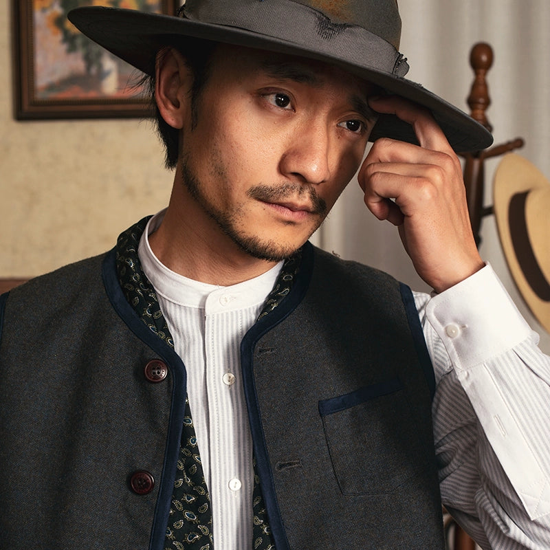 SOARIN美式复古羊毛马甲背心男 秋冬阿美咔叽工装毛呢子马夹坎肩