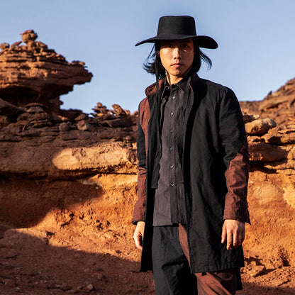 SOARIN独立复古立领大衣男 原创解构风雅痞拼接中长款风衣外套冬