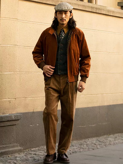 SOARIN Vintage Casual Loose Fit Faux Suede Harrington Jacket JUKZ24310J85
