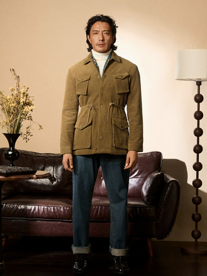 SOARIN美式复古灯芯绒外套男 阿美咔叽军装休闲多口袋猎装式夹克