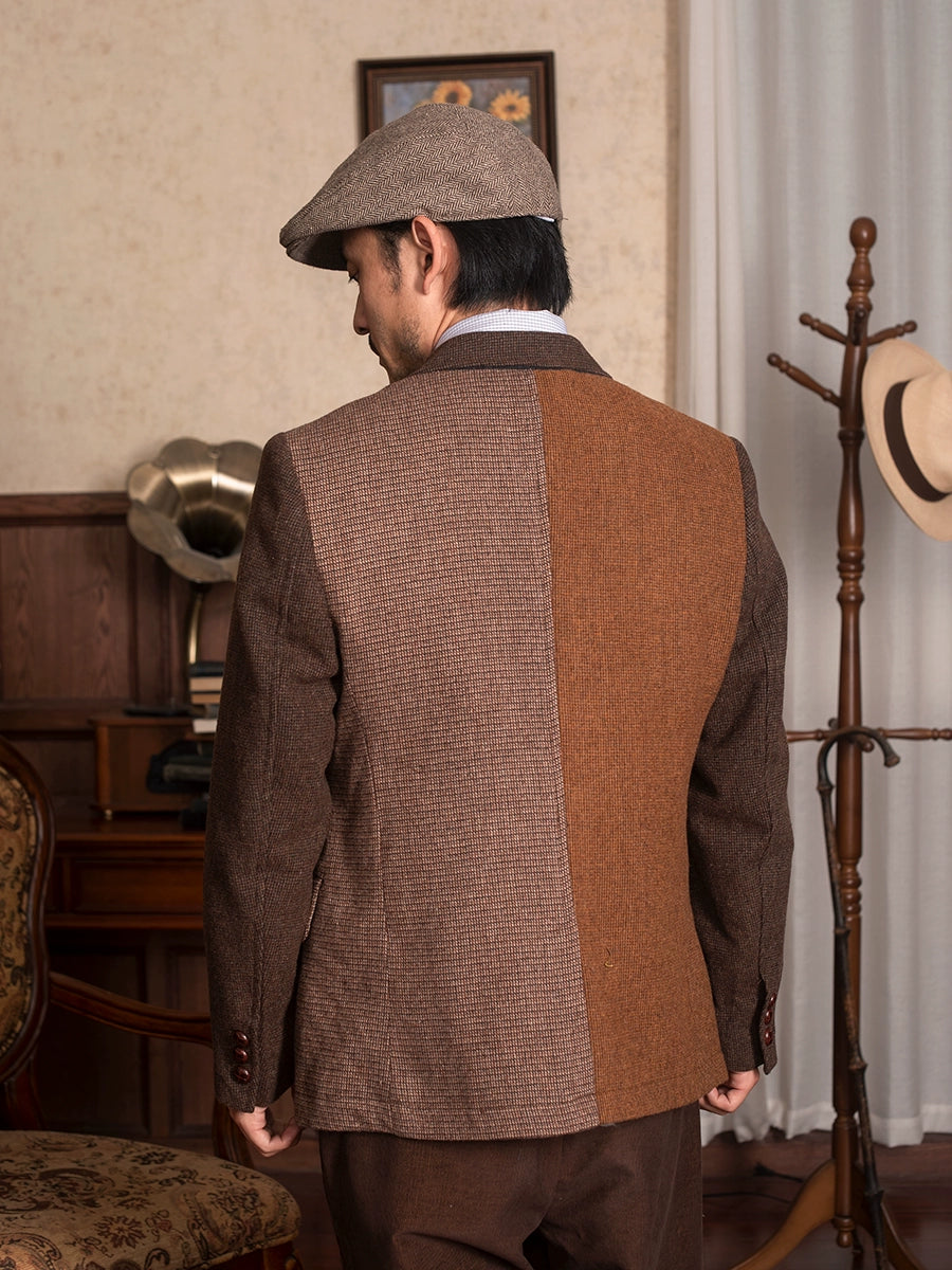 SOARIN英伦风复古拼接西装外套男 冬季商务休闲修身羊毛呢单西服