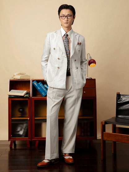 SOARIN雅痞英式条纹西装外套男 戗驳领双排扣商务休闲痞帅单西服