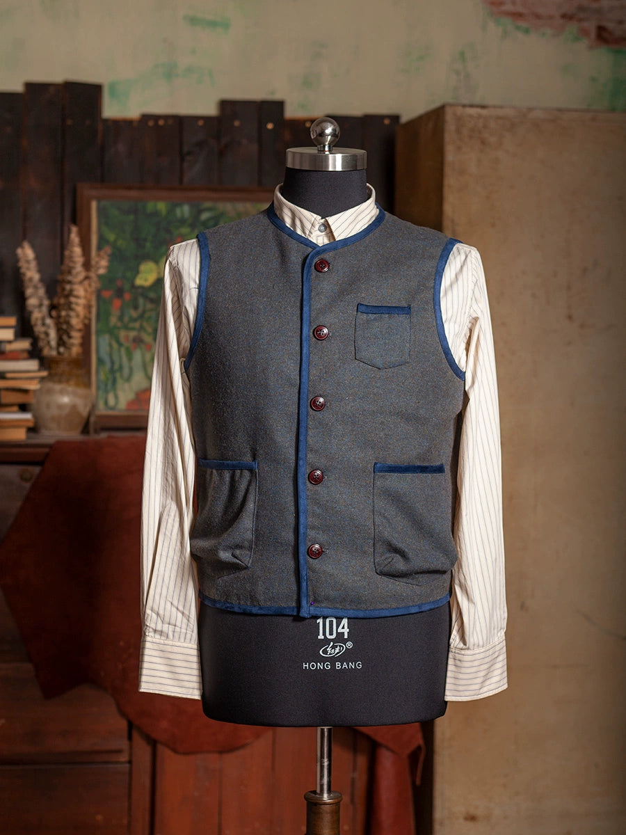 SOARIN美式复古羊毛马甲背心男 秋冬阿美咔叽工装毛呢子马夹坎肩