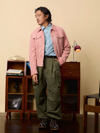 SOARIN美式工装鹿皮绒夹克男阿美咔叽机车服短款复古牛仔外套