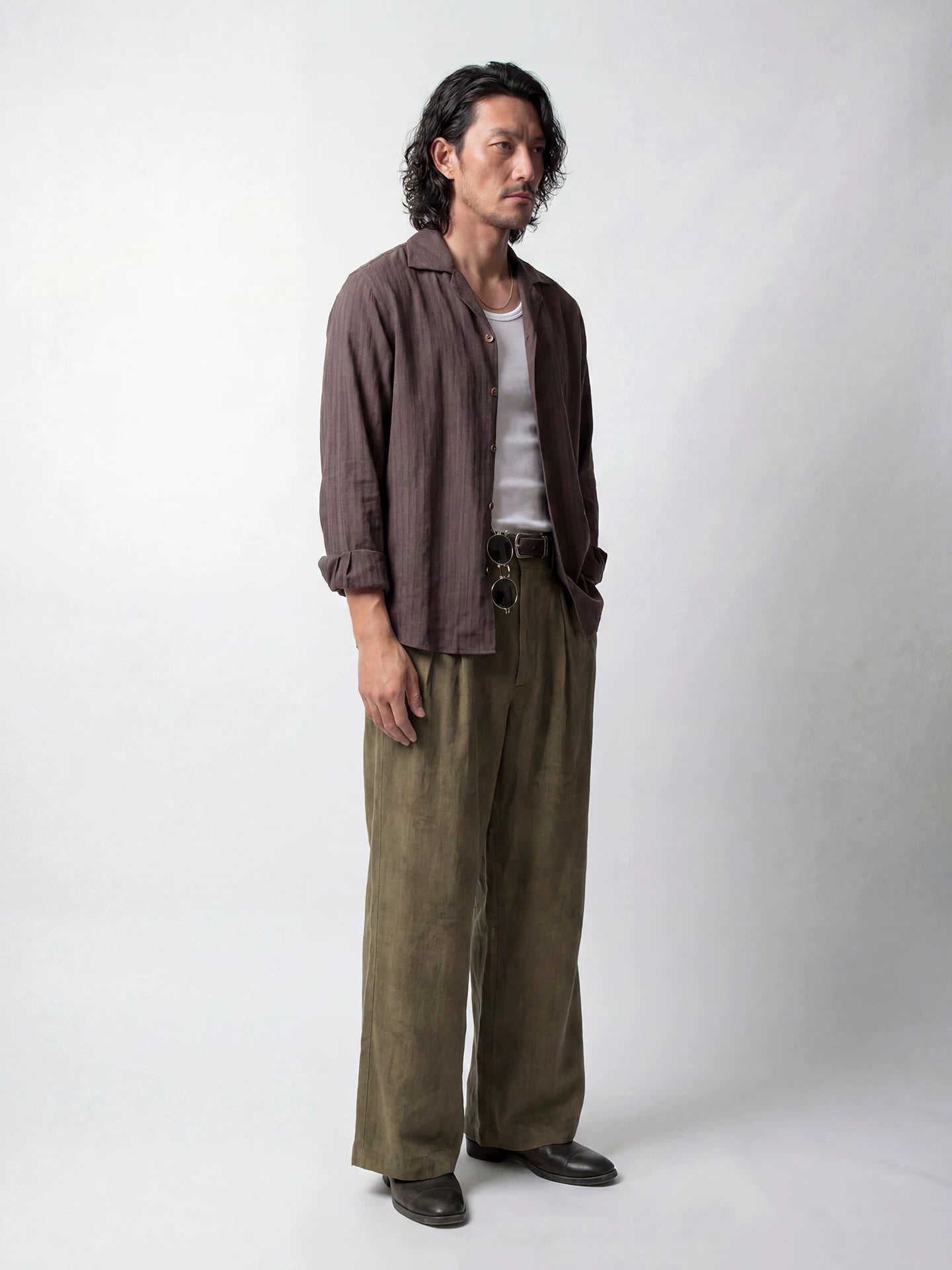 SOARIN Resort Vintage Loose Fit Lyocell Linen Blend Stripe Long Sleeve Shirt  LM262C39
