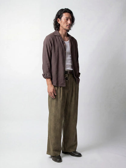 SOARIN Resort Vintage Loose Fit Lyocell Linen Blend Stripe Long Sleeve Shirt  LM262C39