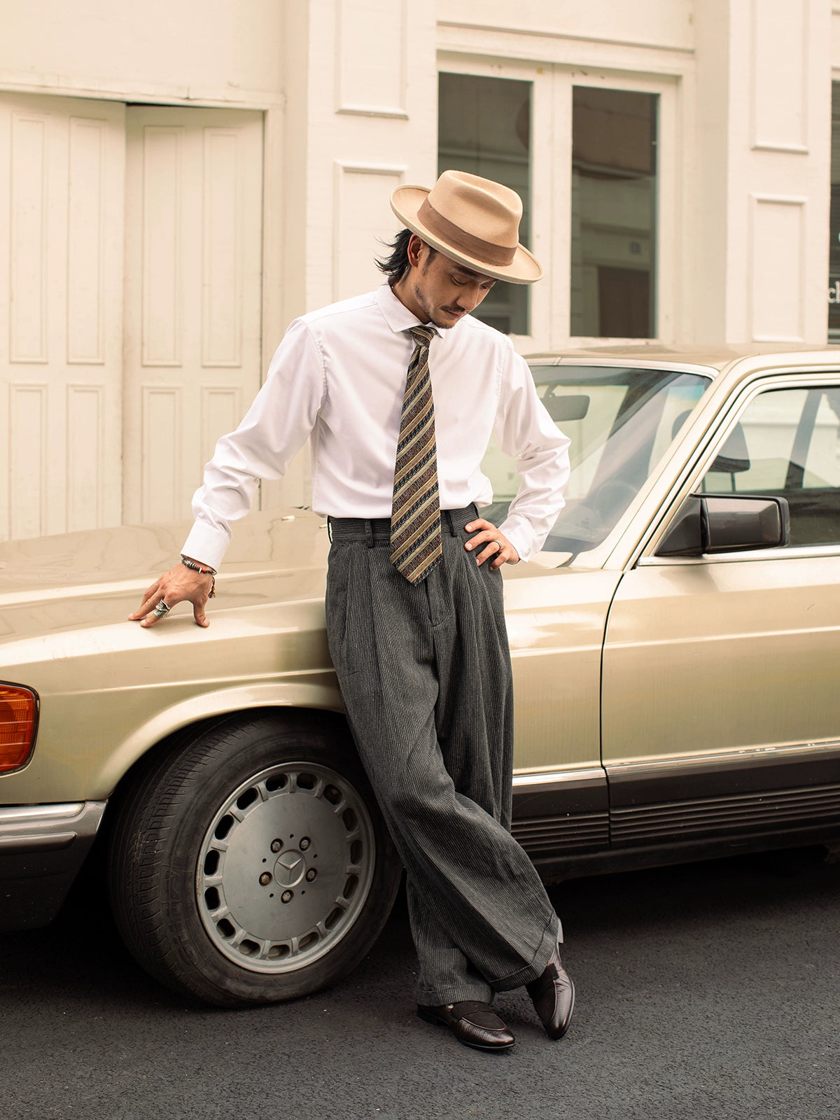 SOARIN意式绅装长尖领长袖衬衫男高级感商务正装白色法式西装衬衣