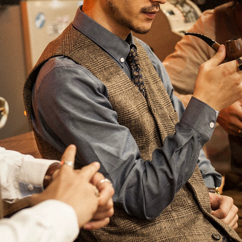 SOARIN复古英伦风格子马甲男 浴血黑帮商务休闲修身西装背心马夹