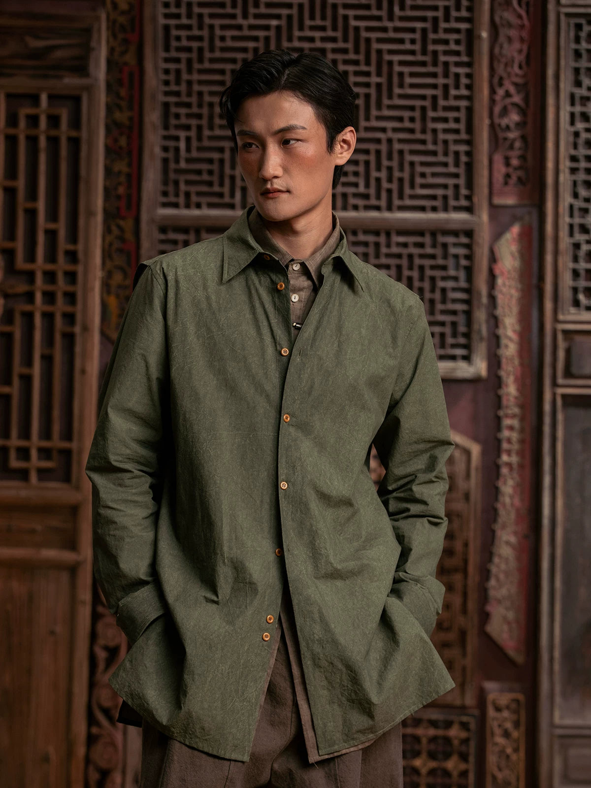 SOARIN WORLD gai yu xia Series Oversized Tailored Paper-touch Cotton Shirt Jacket DCZ233TC150