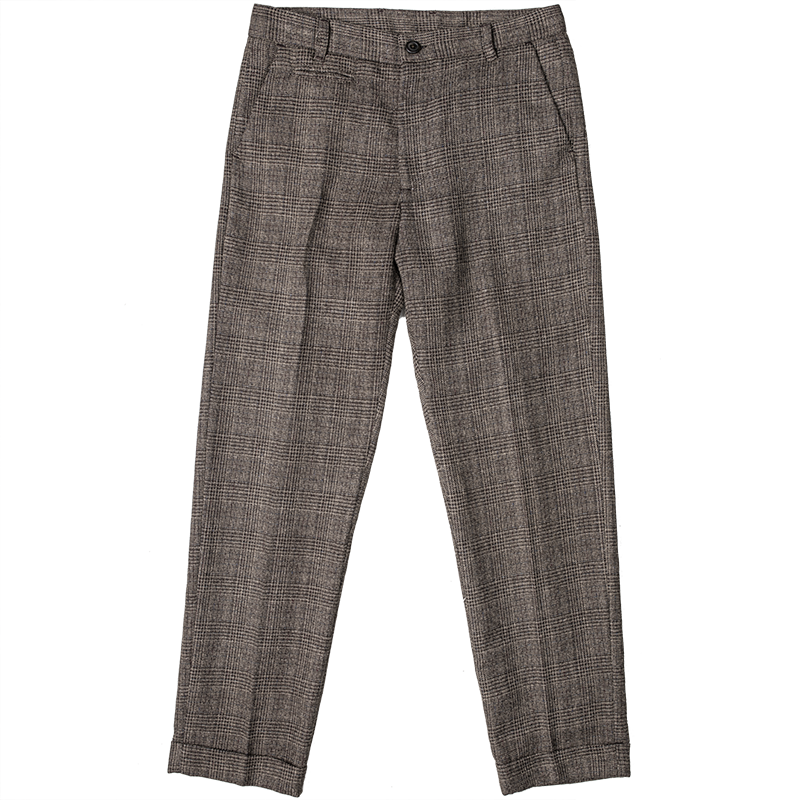 SOARIN英伦复古格子西装裤男士 商务休闲修身九分裤格纹直筒裤子