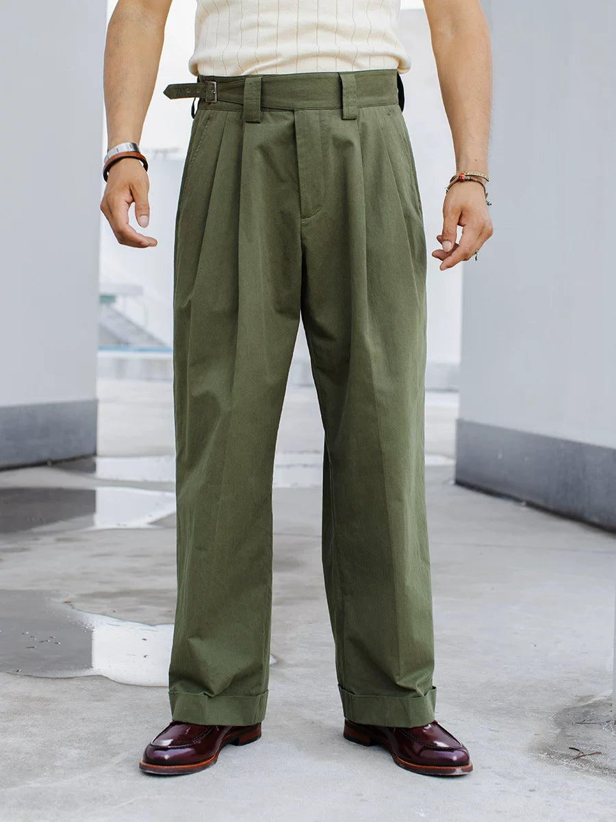 SOARIN Vintage Military Wide Leg Pure Cotton Trousers JITZ25223F226