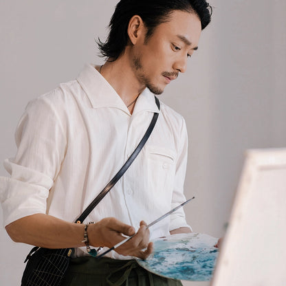 SOARIN意式那不勒斯衬衫男 松弛高级感一片领瀑布袖条纹长袖衬衣