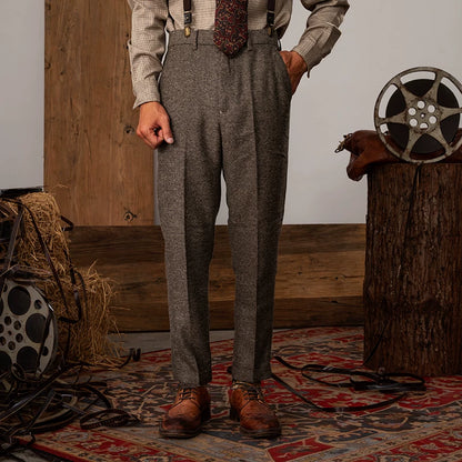 SOARIN Casual Retro Loose Fit Herringbone Tweed Suit Trousers  JS73F52