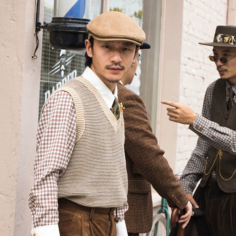 SOARIN英伦复古提花费尔岛毛衣马甲男 老钱风千鸟格提花针织背心