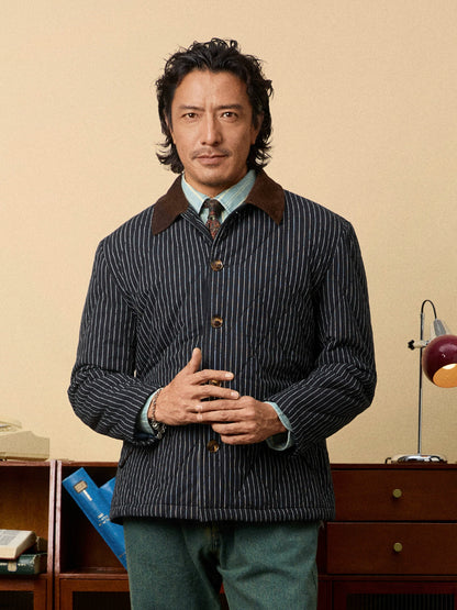 SOARIN美式工装复古内胆夹棉外套男 保暖菱形绗缝条纹棉袄夹克