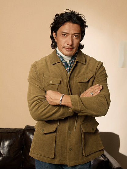 SOARIN美式复古灯芯绒外套男 阿美咔叽军装休闲多口袋猎装式夹克