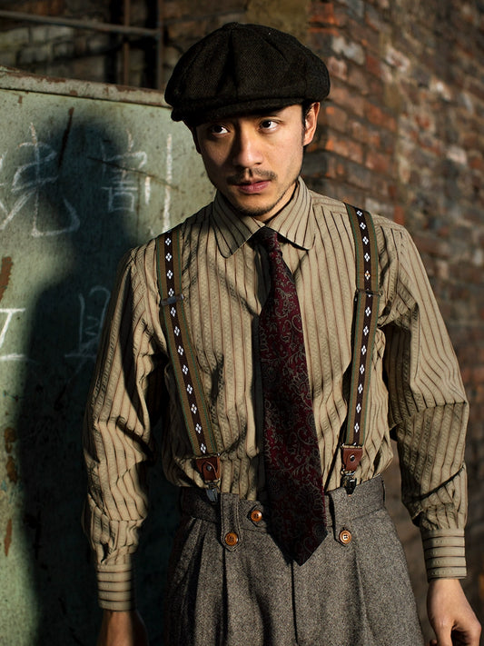 SOARIN英伦复古条纹西装衬衫男 泡泡纱免烫抗皱商务修身长袖衬衣