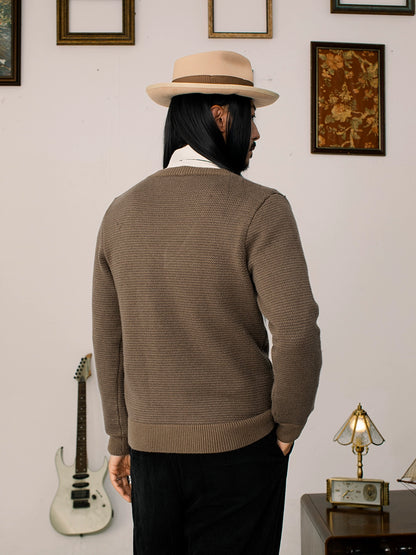 SOARIN英伦复古V领长袖针织毛衣男 重磅保暖鸡心领叠穿打底毛线衣