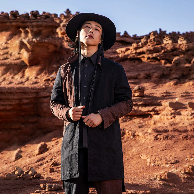 SOARIN独立复古立领大衣男 原创解构风雅痞拼接中长款风衣外套冬