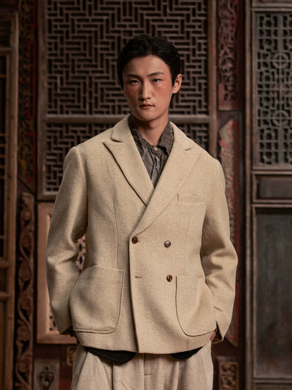 SOARIN WORLD Gai Yu Xia Heritage Series Relaxed Fit Wool Blend Double-Breasted Blazer DCZ233TXZ23