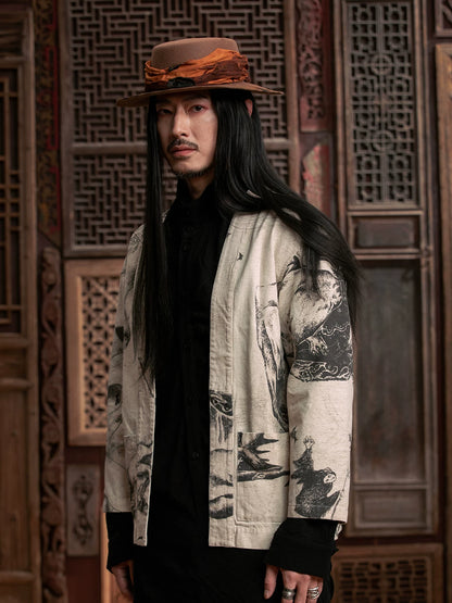 SOARIN WORLD Gai Yu Xia Heritage Collection Relaxed Fit Cotton Ouyang Hanze Ink Art Short Chinese Robe DCZ242TJ57K