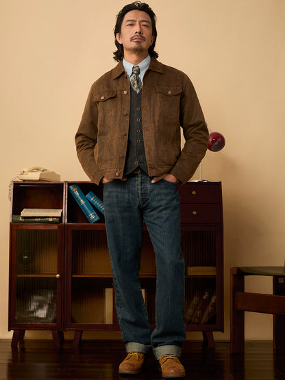 SOARIN【原创正版】复古美式皮夹克外套男阿美咔叽短款飞行员皮衣