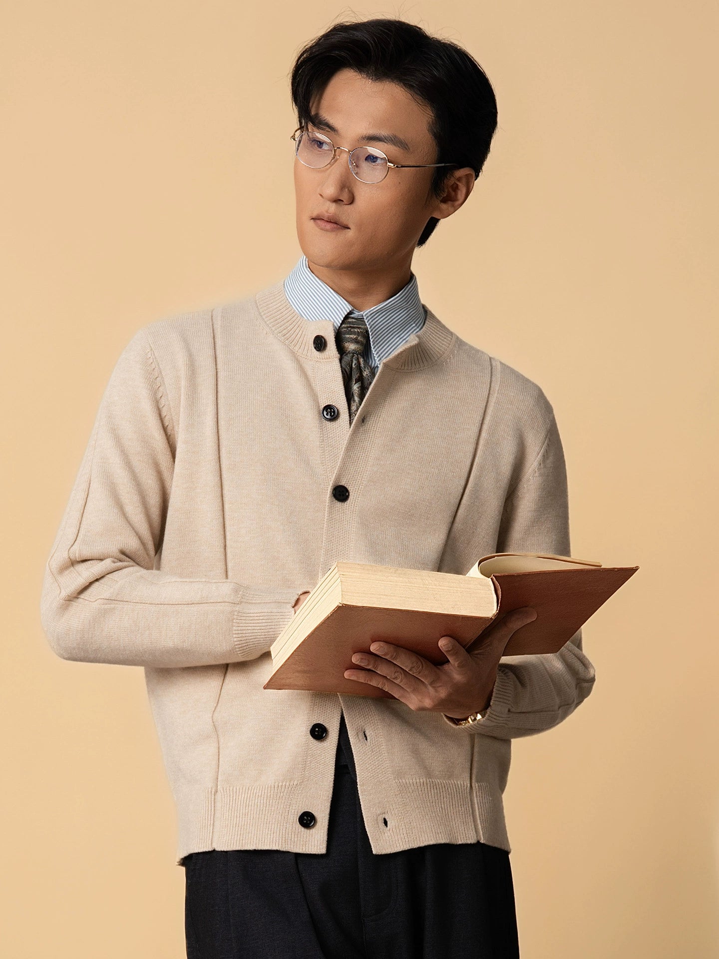 SOARIN英伦风复古圆领针织开衫男 绅士商务休闲修身通勤毛衣外套