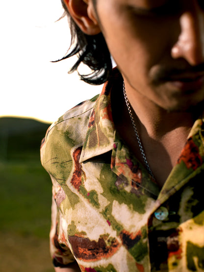 SOARIN Vintage Abstract Print Cuban Collar Short Sleeve Shirt JITZ242TC245