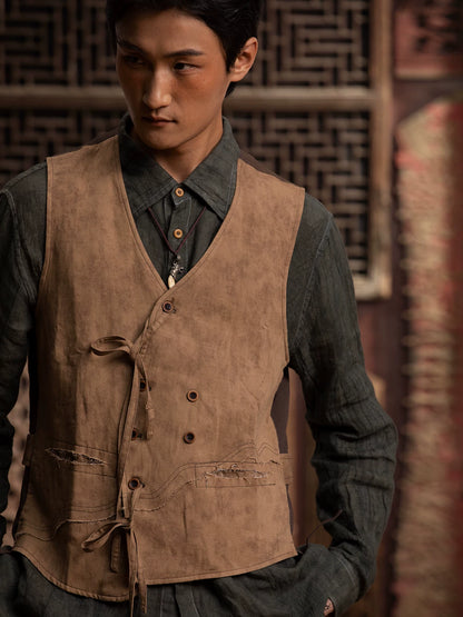 SOARIN WORLD GAI YU XIA Collection Loose Fit Linen Blend Waistcoat DCZ242TB72